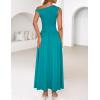 imageZESICA Womens Summer 2025 Sleeveless Maxi Dress One Shoulder Casual Slim Swing Pleated Formal Dresses with PocketsTeal