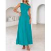 imageZESICA Womens Summer 2025 Sleeveless Maxi Dress One Shoulder Casual Slim Swing Pleated Formal Dresses with PocketsTeal