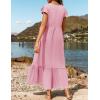 imageZESICA Womens Summer Casual Dresses Flutter Short Sleeve Crewneck Loose Flowy Tiered Beach Maxi Dress with PocketsPink