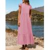 imageZESICA Womens Summer Casual Dresses Flutter Short Sleeve Crewneck Loose Flowy Tiered Beach Maxi Dress with PocketsPink