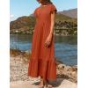 imageZESICA Womens Summer Casual Dresses Flutter Short Sleeve Crewneck Loose Flowy Tiered Beach Maxi Dress with PocketsRust