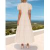 imageZESICA Womens Summer Casual Maxi Dress 2025 Puff Short Sleeve V Neck Ruffle Tiered Flowy Boho Beach DressesApricot