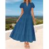 imageZESICA Womens Summer Casual Maxi Dress 2025 Puff Short Sleeve V Neck Ruffle Tiered Flowy Boho Beach DressesDarkblue