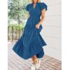 imageZESICA Womens Summer Casual Maxi Dress 2025 Puff Short Sleeve V Neck Ruffle Tiered Flowy Boho Beach DressesDarkblue