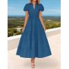 imageZESICA Womens Summer Casual Maxi Dress 2025 Puff Short Sleeve V Neck Ruffle Tiered Flowy Boho Beach DressesDarkblue