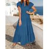 imageZESICA Womens Summer Casual Maxi Dress 2025 Puff Short Sleeve V Neck Ruffle Tiered Flowy Boho Beach DressesDarkblue