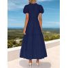 imageZESICA Womens Summer Casual Maxi Dress 2025 Puff Short Sleeve V Neck Ruffle Tiered Flowy Boho Beach DressesNavy