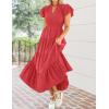 imageZESICA Womens Summer Casual Maxi Dress 2025 Puff Short Sleeve V Neck Ruffle Tiered Flowy Boho Beach DressesWatermelon