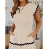 imageZESICA Womens Summer Flutter Short Sleeve Smocked Midi Dress Casual High Waist Rickrack Tiered Flowy DressesApricot
