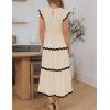 imageZESICA Womens Summer Flutter Short Sleeve Smocked Midi Dress Casual High Waist Rickrack Tiered Flowy DressesApricot