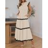 imageZESICA Womens Summer Flutter Short Sleeve Smocked Midi Dress Casual High Waist Rickrack Tiered Flowy DressesApricot