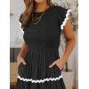 imageZESICA Womens Summer Flutter Short Sleeve Smocked Midi Dress Casual High Waist Rickrack Tiered Flowy DressesBlack
