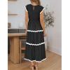 imageZESICA Womens Summer Flutter Short Sleeve Smocked Midi Dress Casual High Waist Rickrack Tiered Flowy DressesBlack