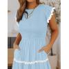 imageZESICA Womens Summer Flutter Short Sleeve Smocked Midi Dress Casual High Waist Rickrack Tiered Flowy DressesBlue
