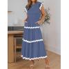 imageZESICA Womens Summer Flutter Short Sleeve Smocked Midi Dress Casual High Waist Rickrack Tiered Flowy DressesDusty Blue