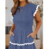 imageZESICA Womens Summer Flutter Short Sleeve Smocked Midi Dress Casual High Waist Rickrack Tiered Flowy DressesDusty Blue