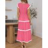 imageZESICA Womens Summer Flutter Short Sleeve Smocked Midi Dress Casual High Waist Rickrack Tiered Flowy DressesHot Pink