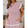 imageZESICA Womens Summer Flutter Short Sleeve Smocked Midi Dress Casual High Waist Rickrack Tiered Flowy DressesPink
