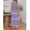 imageZESICA Womens Summer Flutter Short Sleeve Smocked Midi Dress Casual High Waist Rickrack Tiered Flowy DressesPurple