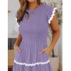 imageZESICA Womens Summer Flutter Short Sleeve Smocked Midi Dress Casual High Waist Rickrack Tiered Flowy DressesPurple