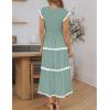imageZESICA Womens Summer Flutter Short Sleeve Smocked Midi Dress Casual High Waist Rickrack Tiered Flowy DressesTurquoise