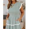 imageZESICA Womens Summer Flutter Short Sleeve Smocked Midi Dress Casual High Waist Rickrack Tiered Flowy DressesTurquoise