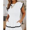 imageZESICA Womens Summer Flutter Short Sleeve Smocked Midi Dress Casual High Waist Rickrack Tiered Flowy DressesWhite