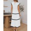 imageZESICA Womens Summer Flutter Short Sleeve Smocked Midi Dress Casual High Waist Rickrack Tiered Flowy DressesWhite