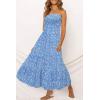 imageZESICA Womens Summer Strapless Dress Off Shoulder Sleeveless High Waist Solid Color Beach Long DressesBlue