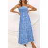 imageZESICA Womens Summer Strapless Dress Off Shoulder Sleeveless High Waist Solid Color Beach Long DressesBlue