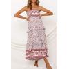 imageZESICA Womens Summer Strapless Dress Off Shoulder Sleeveless High Waist Solid Color Beach Long DressesPink