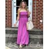 imageZESICA Womens Summer Strapless Dress Off Shoulder Sleeveless High Waist Solid Color Beach Long DressesPurple