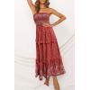 imageZESICA Womens Summer Strapless Dress Off Shoulder Sleeveless High Waist Solid Color Beach Long DressesRed