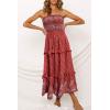 imageZESICA Womens Summer Strapless Dress Off Shoulder Sleeveless High Waist Solid Color Beach Long DressesRed
