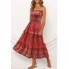 imageZESICA Womens Summer Strapless Dress Off Shoulder Sleeveless High Waist Solid Color Beach Long DressesRed