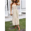 imageZESICA Womens Summer Strapless Dress Off Shoulder Sleeveless High Waist Solid Color Beach Long DressesSolidbeige