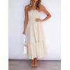 imageZESICA Womens Summer Strapless Dress Off Shoulder Sleeveless High Waist Solid Color Beach Long DressesSolidbeige
