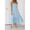 imageZESICA Womens Summer Strapless Dress Off Shoulder Sleeveless High Waist Solid Color Beach Long DressesSolidblue