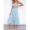 imageZESICA Womens Summer Strapless Dress Off Shoulder Sleeveless High Waist Solid Color Beach Long DressesSolidblue