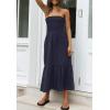 imageZESICA Womens Summer Strapless Dress Off Shoulder Sleeveless High Waist Solid Color Beach Long DressesSolidnavy