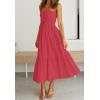 imageZESICA Womens Summer Strapless Dress Off Shoulder Sleeveless High Waist Solid Color Beach Long DressesWatermelon