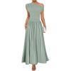 imageZESICA Womens Summer 2025 Sleeveless Maxi Dress One Shoulder Casual Slim Swing Pleated Formal Dresses with PocketsBeangreen