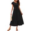 imageZESICA Womens Summer Casual Dresses Flutter Short Sleeve Crewneck Loose Flowy Tiered Beach Maxi Dress with PocketsBlack