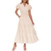 imageZESICA Womens Summer Casual Maxi Dress 2025 Puff Short Sleeve V Neck Ruffle Tiered Flowy Boho Beach DressesApricot