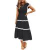 imageZESICA Womens Summer Flutter Short Sleeve Smocked Midi Dress Casual High Waist Rickrack Tiered Flowy DressesBlack