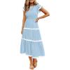 imageZESICA Womens Summer Flutter Short Sleeve Smocked Midi Dress Casual High Waist Rickrack Tiered Flowy DressesBlue