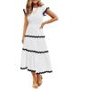 imageZESICA Womens Summer Flutter Short Sleeve Smocked Midi Dress Casual High Waist Rickrack Tiered Flowy DressesWhite