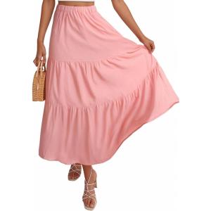 imageZESICA Womens 2025 Summer Plaid Flower Elastic High Waist Flowy A Line Maxi Skirt with PocketsPink