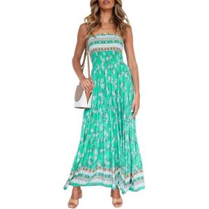 imageZESICA Womens Summer Strapless Dress Off Shoulder Sleeveless High Waist Solid Color Beach Long DressesAqua
