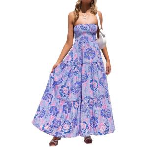 imageZESICA Womens Summer Strapless Dress Off Shoulder Sleeveless High Waist Solid Color Beach Long DressesBluishviolet
